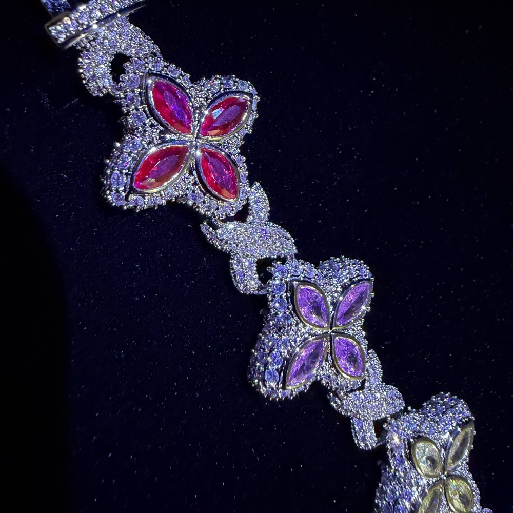 Iced Multi Color Flower Bracelet - Picture 5 of 8